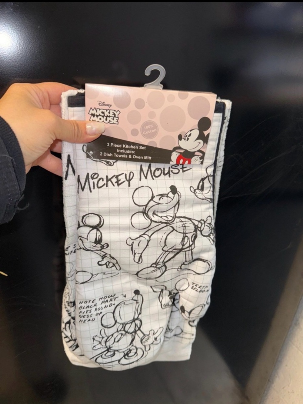 Disney Black & White Mickey Mouse Sketch Kitchen Towel and Oven Mitt Set